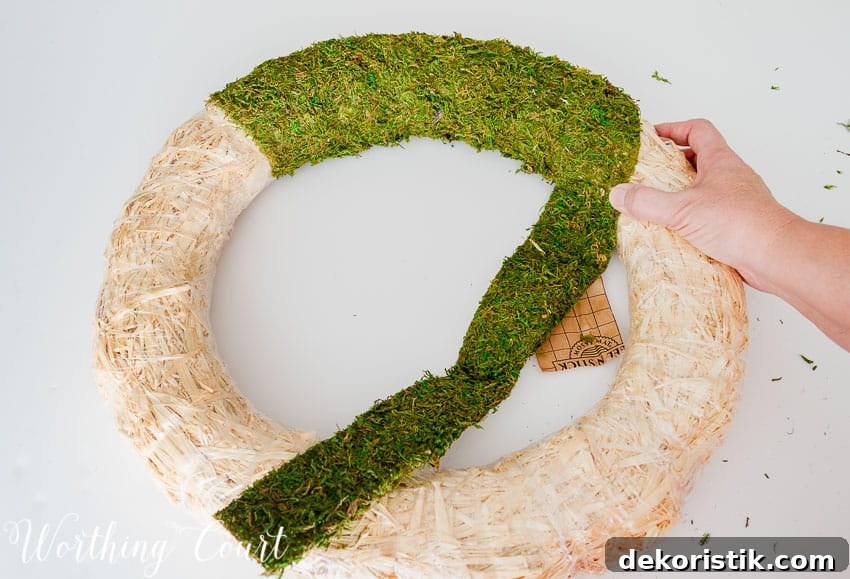 The wreath half covered with the moss.
