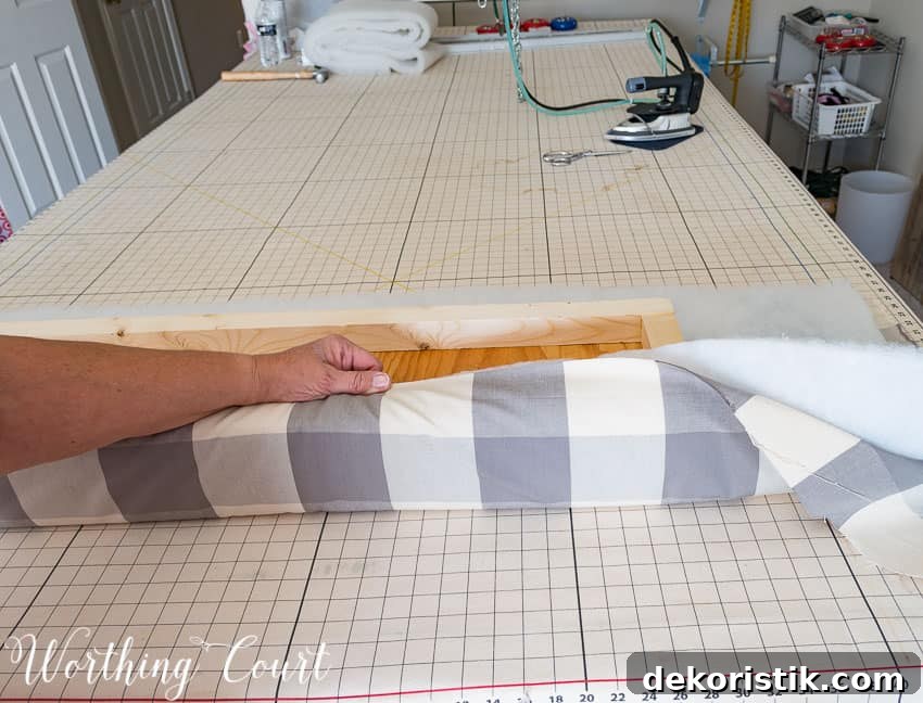 Step by step directions for building and upholstering this easy farmhouse style bench. The measurements can be adapted to any size bench. || Worthing Court