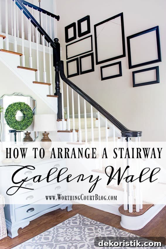Gallery Wall Ideas for Staircases 2 Tips for how to figure out a gallery wall arangement for a stairway graphic.