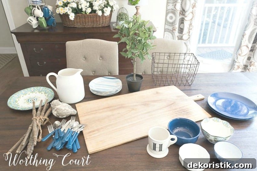 The items for the centerpiece spread out on the table.
