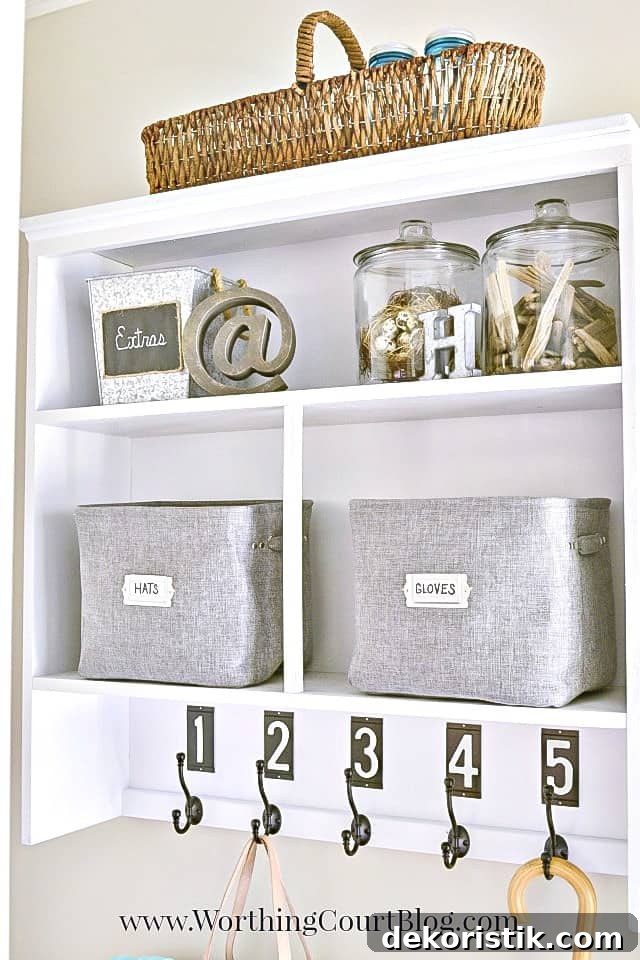 The top of an old hutch makes a great piece to re-purpose into a dropzone for coats and backpacks || Worthing Court