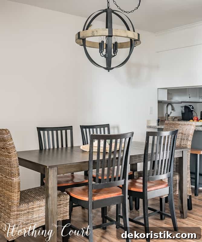Small dining room with rustic chandelier during makeover || Worthing Court