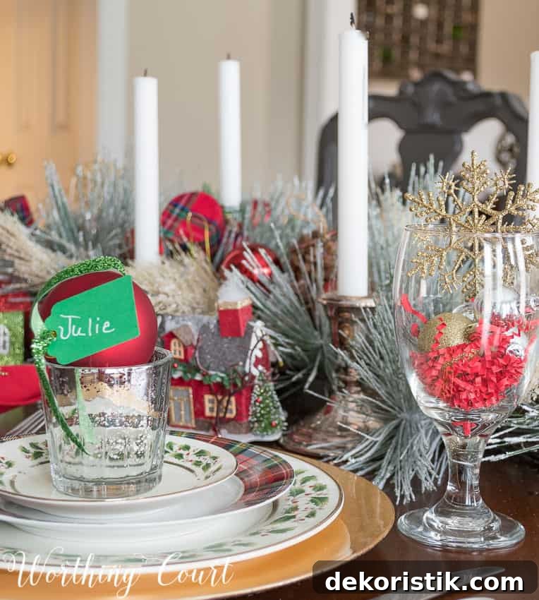 Rustic Meets Glam: Stylish Christmas Decor Ideas 4 Christmas table place setting with plaid and holly leaf dinnerware.
