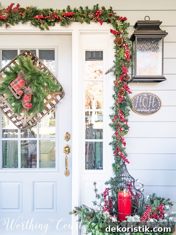 Christmas garland around front door.