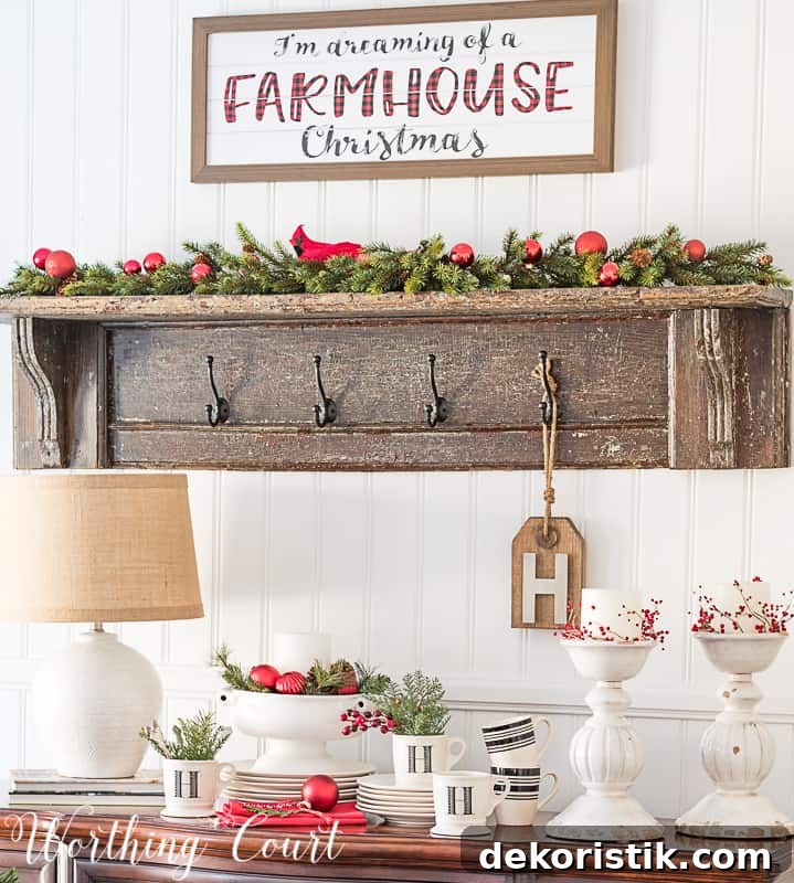 Come Home for Christmas Tour: My Cozy Christmas Dining Room 10 Christmas sideboard vignette #christmasdecor #christmasdiningroom #redandwhite