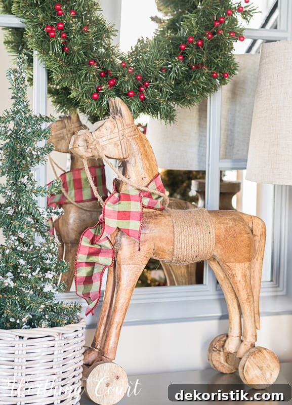 Wooden horse with silk ribbon for Christmas #christmasdecor
