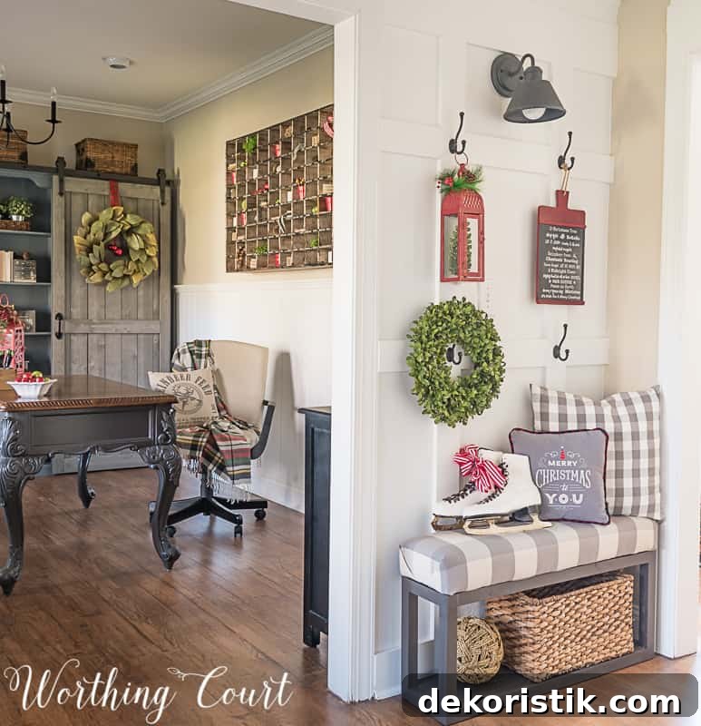 Board and batten wall Christmas decor #christmasdecor #boardandbatten