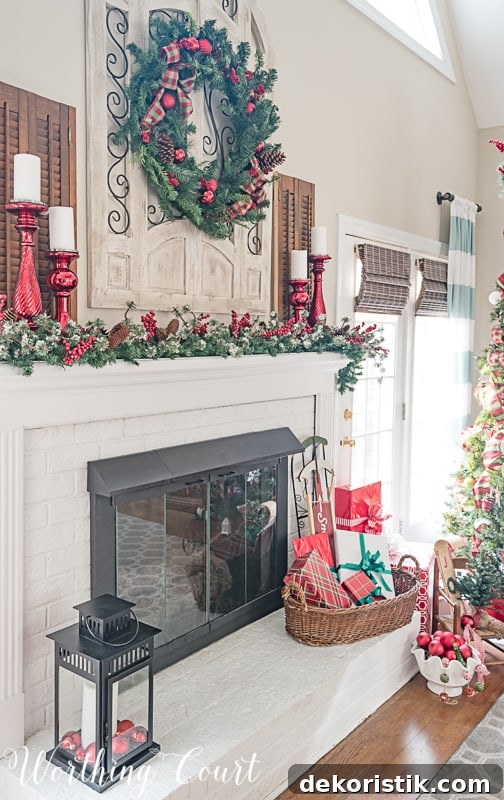 Fireplace mantel decorated for Christmas #christmasdecor