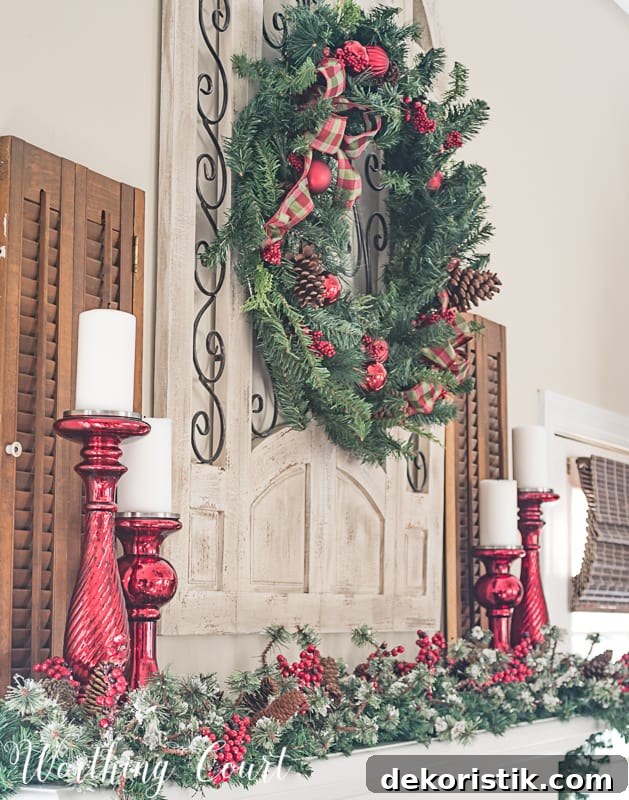 Fireplace mantel decorated for Christmas #christmasdecor