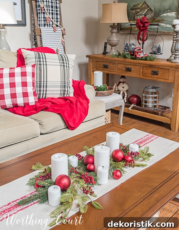 Coffee table with Christmas arrangement #christmasdecor