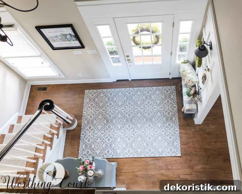 Entryway Makeover Reveal: DIY Ideas Using What You Have 6 Birds eye view of the foyer below.