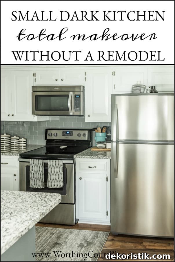 Transform Your Kitchen Without Remodeling: Before and After 18 Small Dark Kitchen total Makeover Without A Remodel graphic.