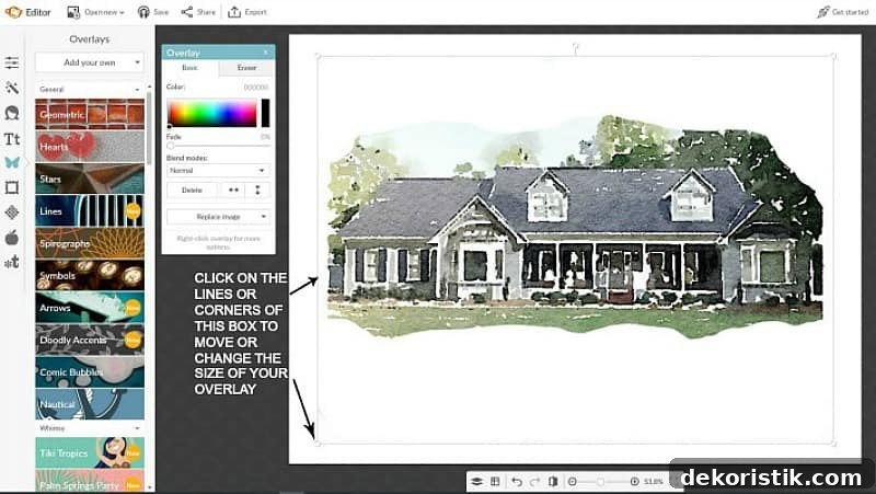 Editing the photo of the house.