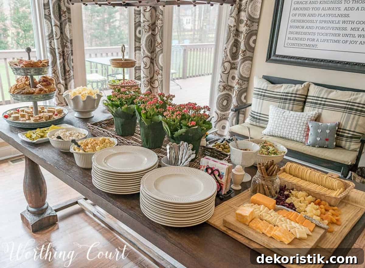 after wedding buffet set up on a rectangular wood table