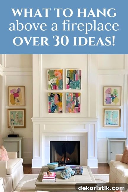 30+ Artwork Ideas to Hang Above Your Fireplace 4 Pinterest graphic for art above the fireplace ideas