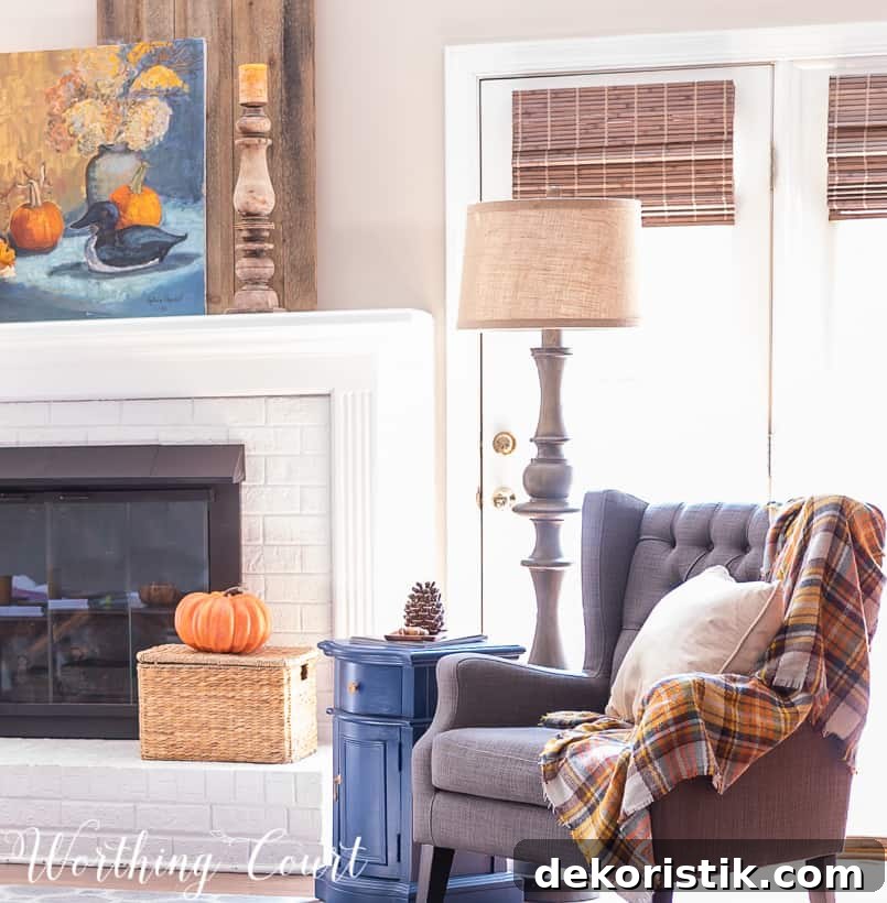 family room decorated for fall