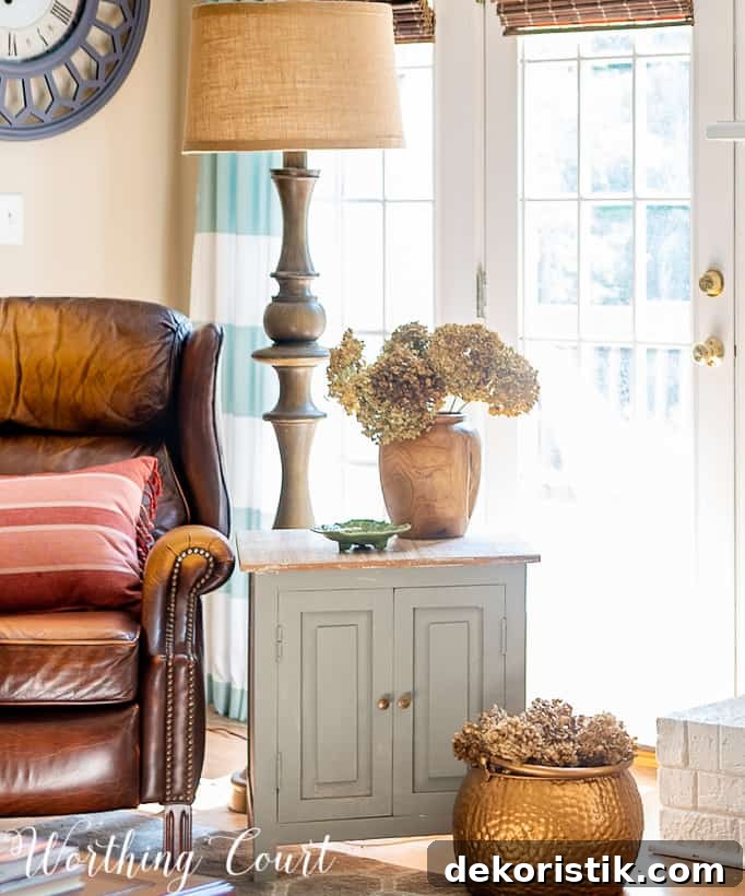 family room decorated for fall
