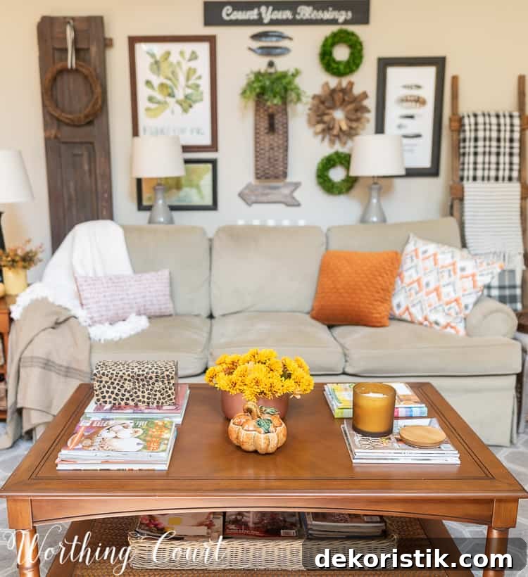 coffee table with fall decorations