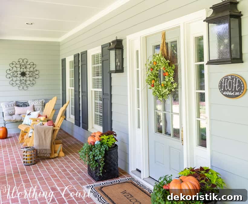 front porch decorated for fall