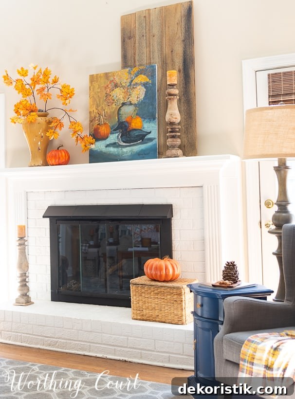 fall fireplace and mantel decorations