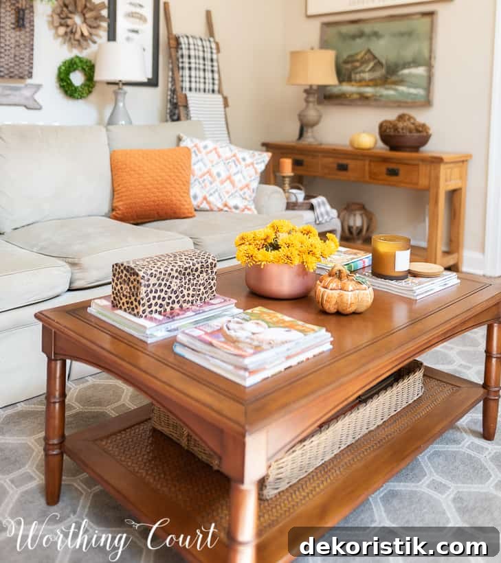 coffee table with fall decor