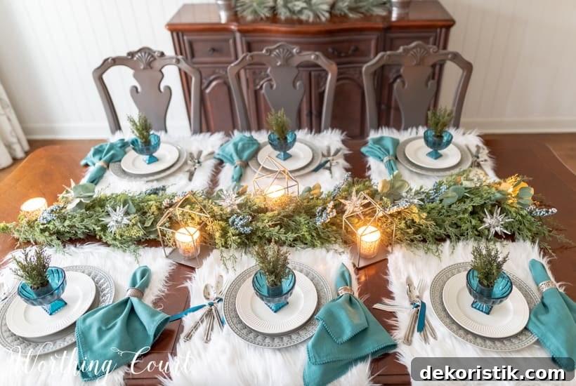 Artificial greenery garland centerpiece down the center or the table.