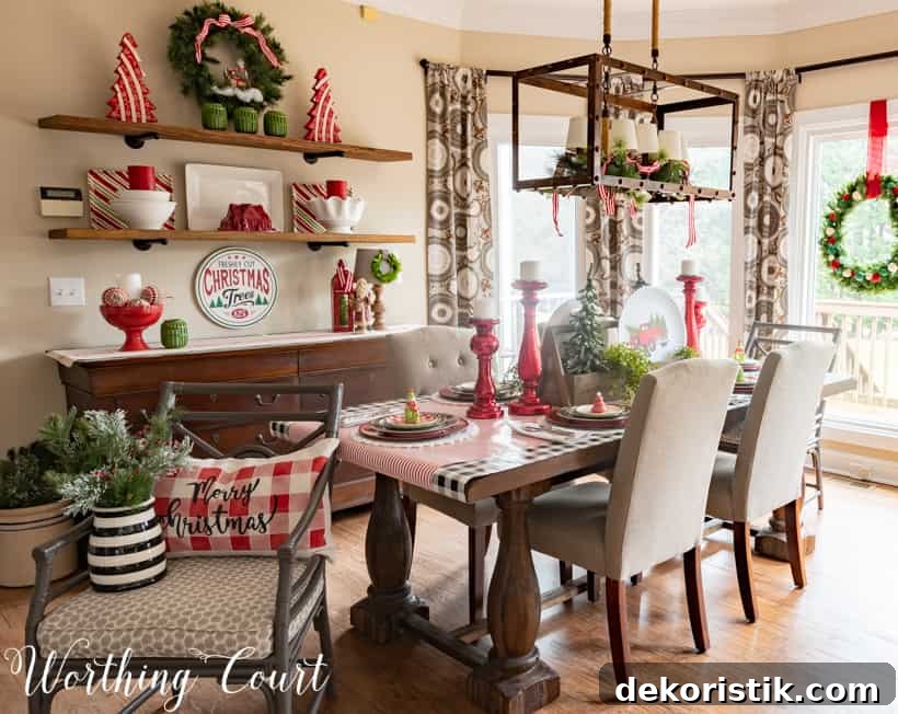 Festive Christmas tablescape in the dining room.
