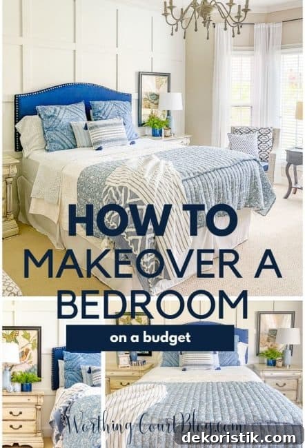budget bedroom makeover graphic for pinterest