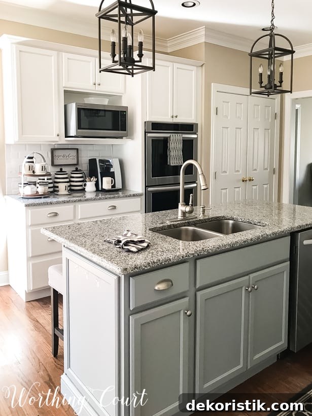 My Refreshed Coffee Bar Setup and Coffee Maker Review 2 kitchen with white cabinets and gray island