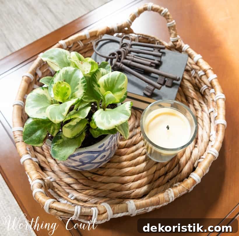 6 Spring Home Decor Items to Refresh Your Space 11 Round wicker tray on a coffee table.