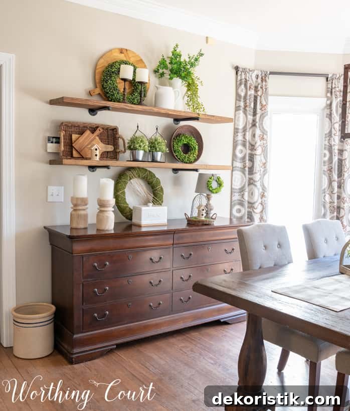 Shelf decorating ideas for spring with organic decor