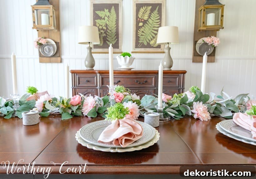 Dining room centerpiece made with eucalyptus