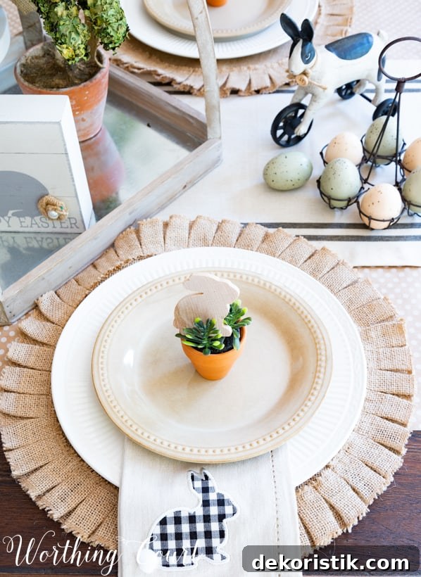 Easter place setting using all neutral colors.