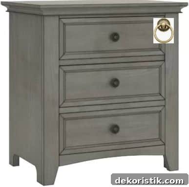 gray nightstand with three drawers