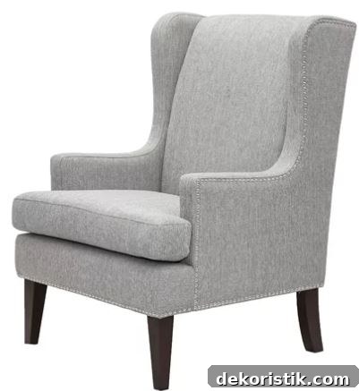gray wing back chair with modern lines