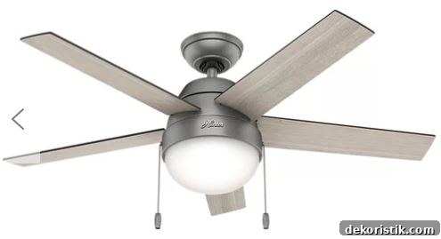silver ceiling fan with light gray blades