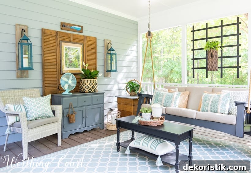 screened in porch decor with swing