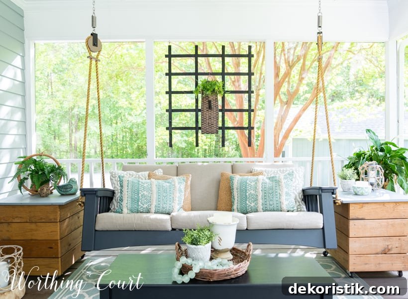 porch swing on a screened in porch