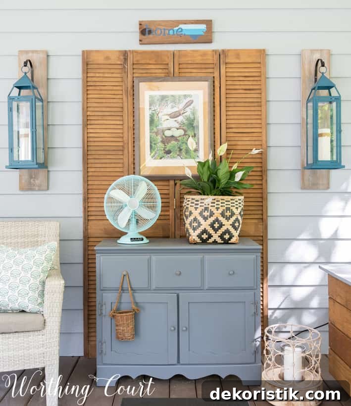 gray chest on a screened in porch