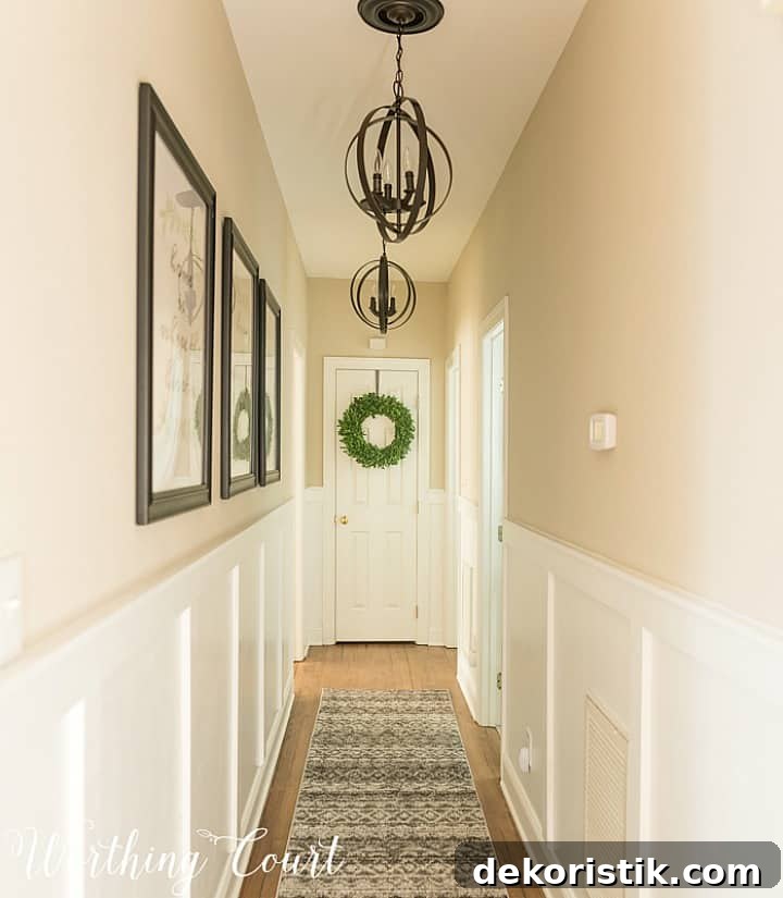hallway with white board and batten and beige walls