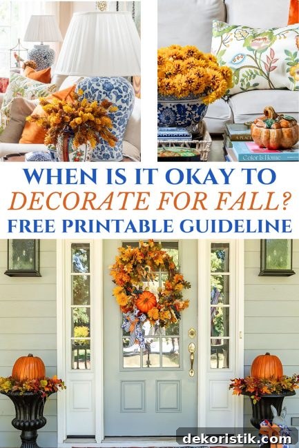 When to Decorate for Fall: Free Printable Timeline 12 Pinterest graphic for when is it ok to decorate for fall