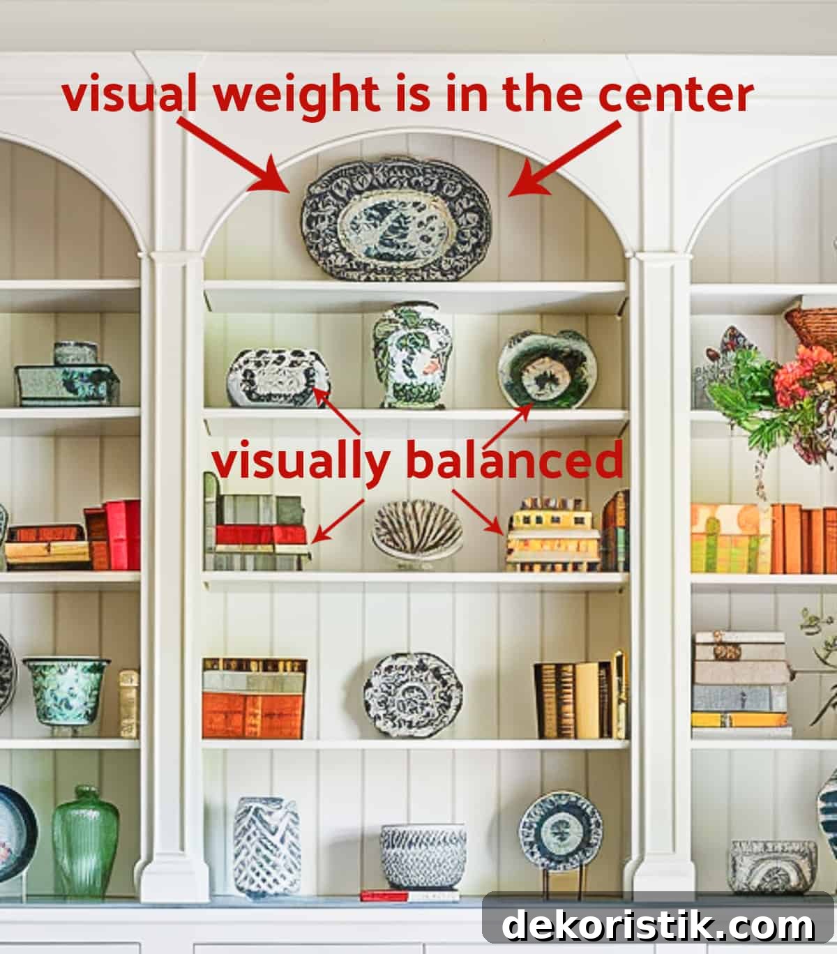 Shelf Decor Ideas: Creative Ways to Style Your Shelves 12 built-in white shelves in a living room decorated with colorful, traditional living room type accessories