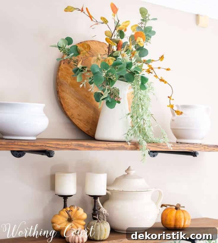 Fall Shelf Decor Ideas for Cozy Breakfast Nook and Centerpiece 4 fall decorations on open shelves