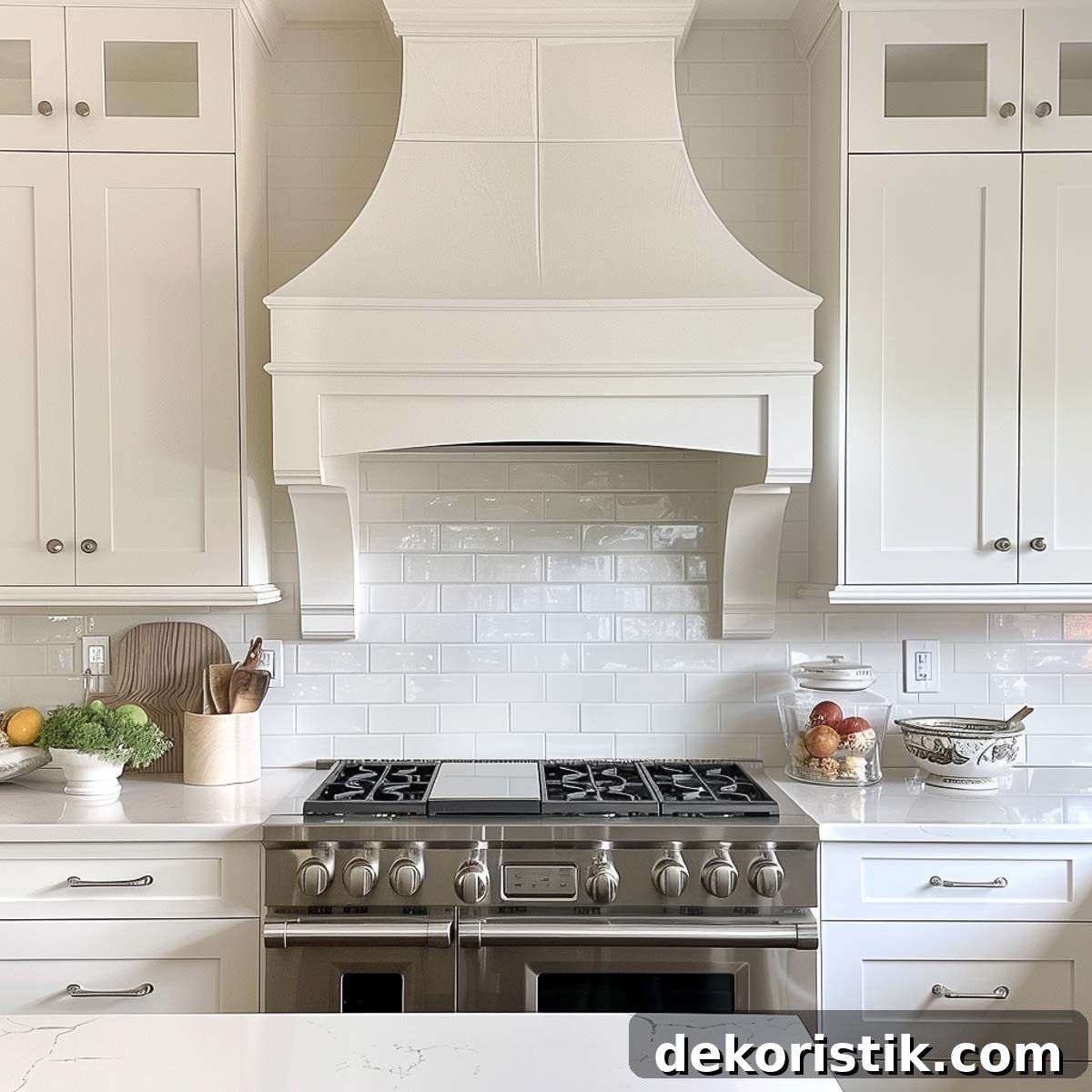 Kitchen Ideas: Small Refreshes to Full Remodels 11 white hood above a stove in a kitchen with white cabinets