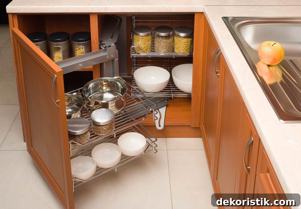 Kitchen Ideas: Small Refreshes to Full Remodels 10 a corner kitchen cabinet organizer inside a wood cabinet