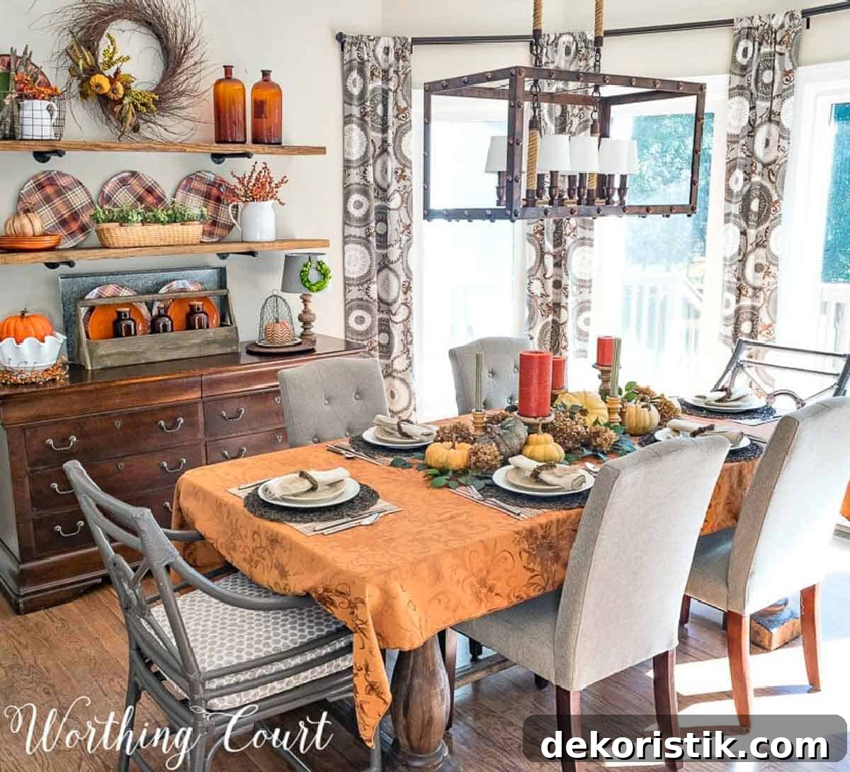 Thanksgiving tablescape with traditional fall colors and lots of natural elements
