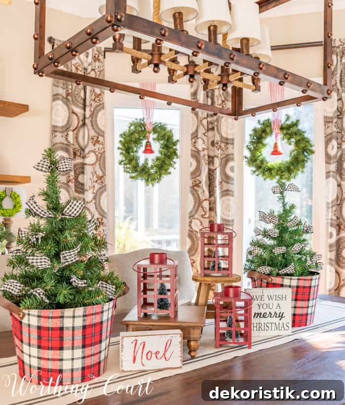 There is a wood and metal light fixture above the table.