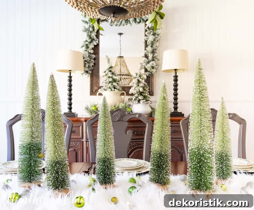 Bottlebrush trees on the table as a centerpiece.