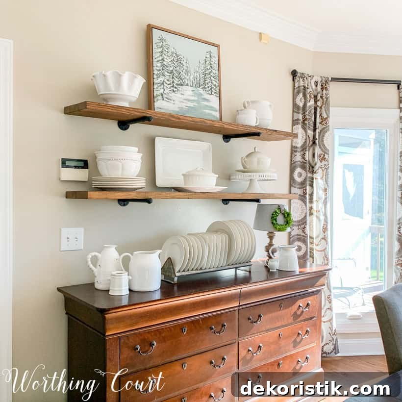 open shelves decorated with white accessories