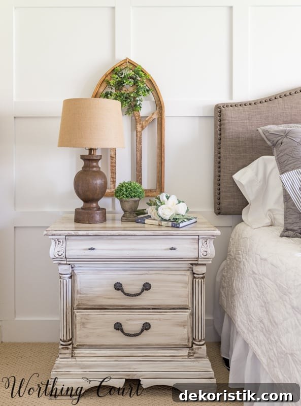 Hand painted nightstand that has a white washed look.